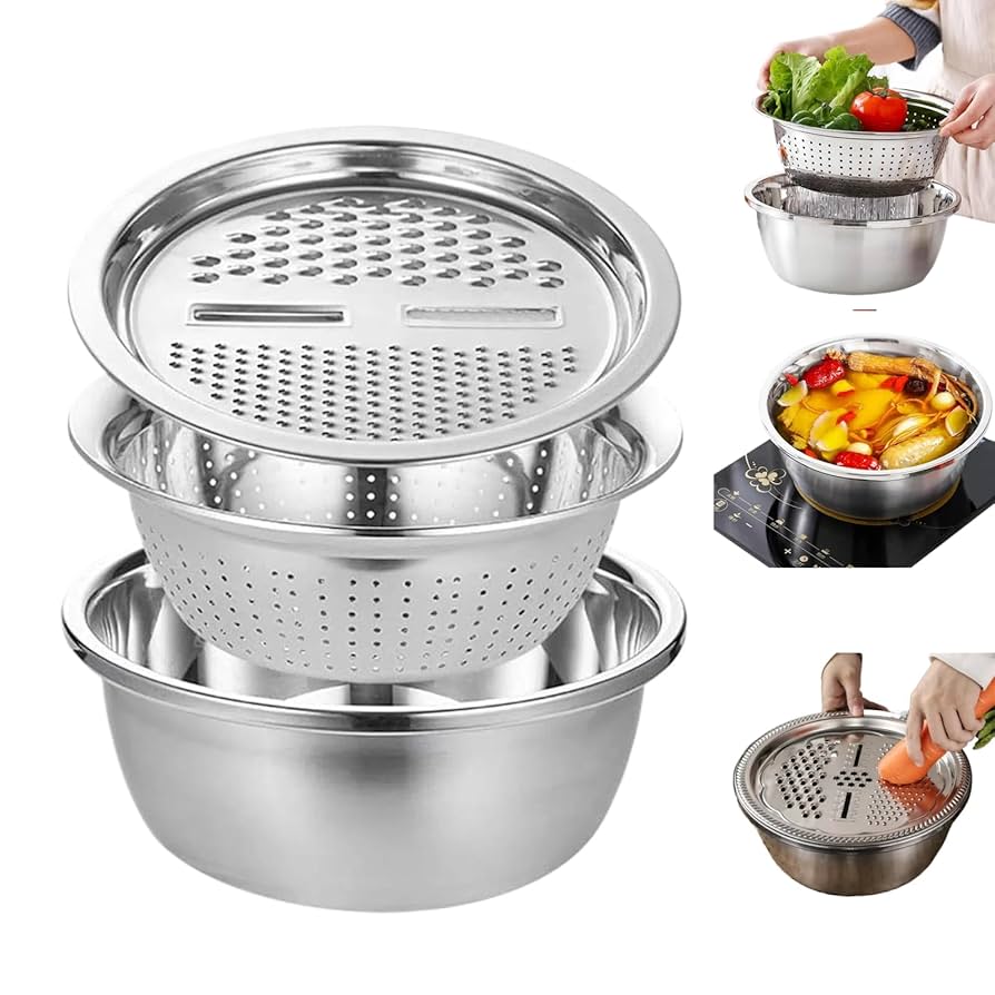 3Pcs Stainless Steel Drain Basket Kitchen Grater